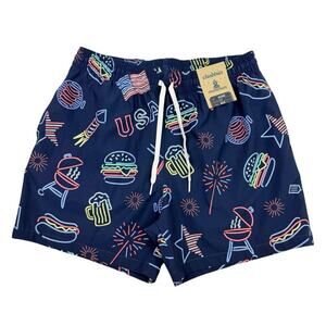 Chubbies Swim Trunks Mens Medium Blue Patriotic Lights  5.5" USA BBQ Beer NWT